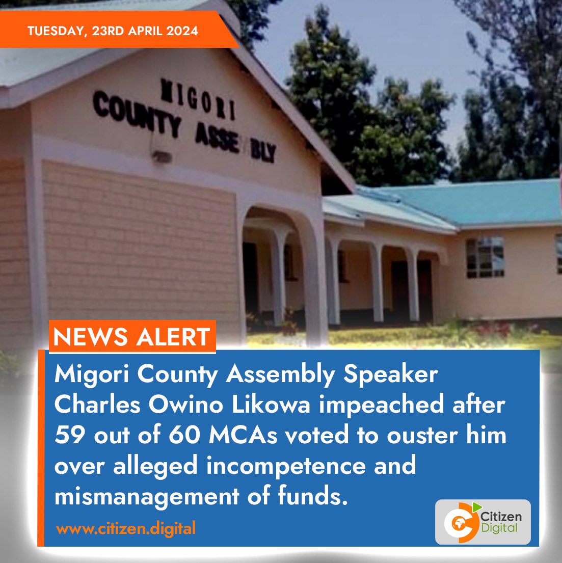 Migori County Assembly Speaker Charles Owino Likowa impeached after 59 out of 60 MCAs voted to ouster him over alleged incompetence and mismanagement of funds