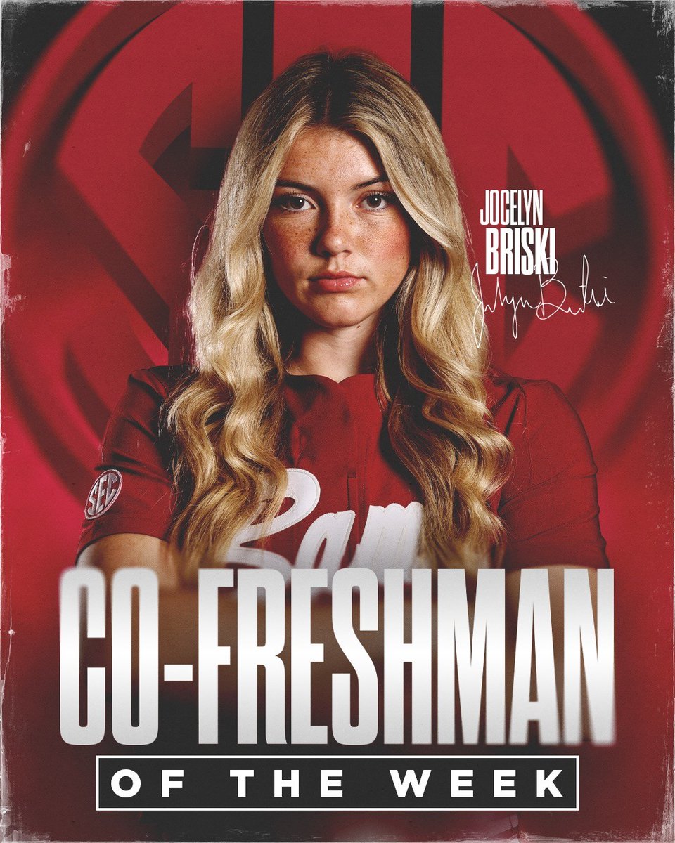 🏅SEC Co-Freshman of the Week🏅 Jocelyn Briski is the first Alabama freshman since Montana Fouts in 2019 to earn multiple SEC Freshman of the Week accolades @Jocelynbriski 📝Full Story: bit.ly/4d7gPCX #Team28 #RollTide