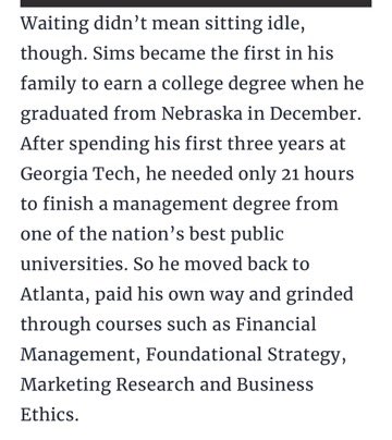 Jeff Sims paid his own way to finish his Georgia Tech degree. Lots of respect to that Tech man!