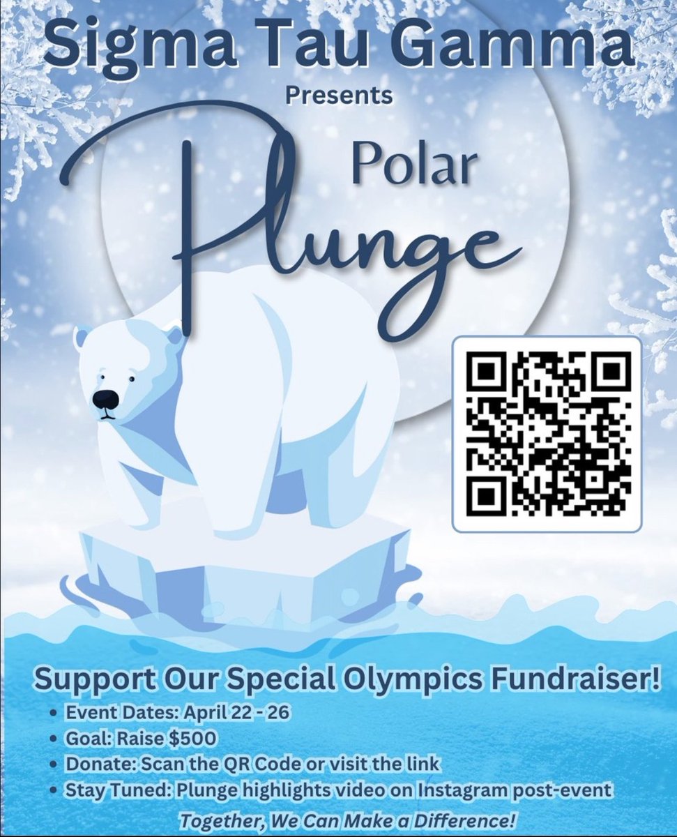 🌊Take the plunge with Sigma Tau Gamma! Support our Special Olympics fundraiser from April 22-26. Let’s hit their $500 goal! Stay tuned for our plunge highlights! #SigmaTauGamma #PolarPlunge #SpecialOlympics #SESpirit #SEVibe #DoYouSe? #Campuslife #TexomasUniversity #SELegacy