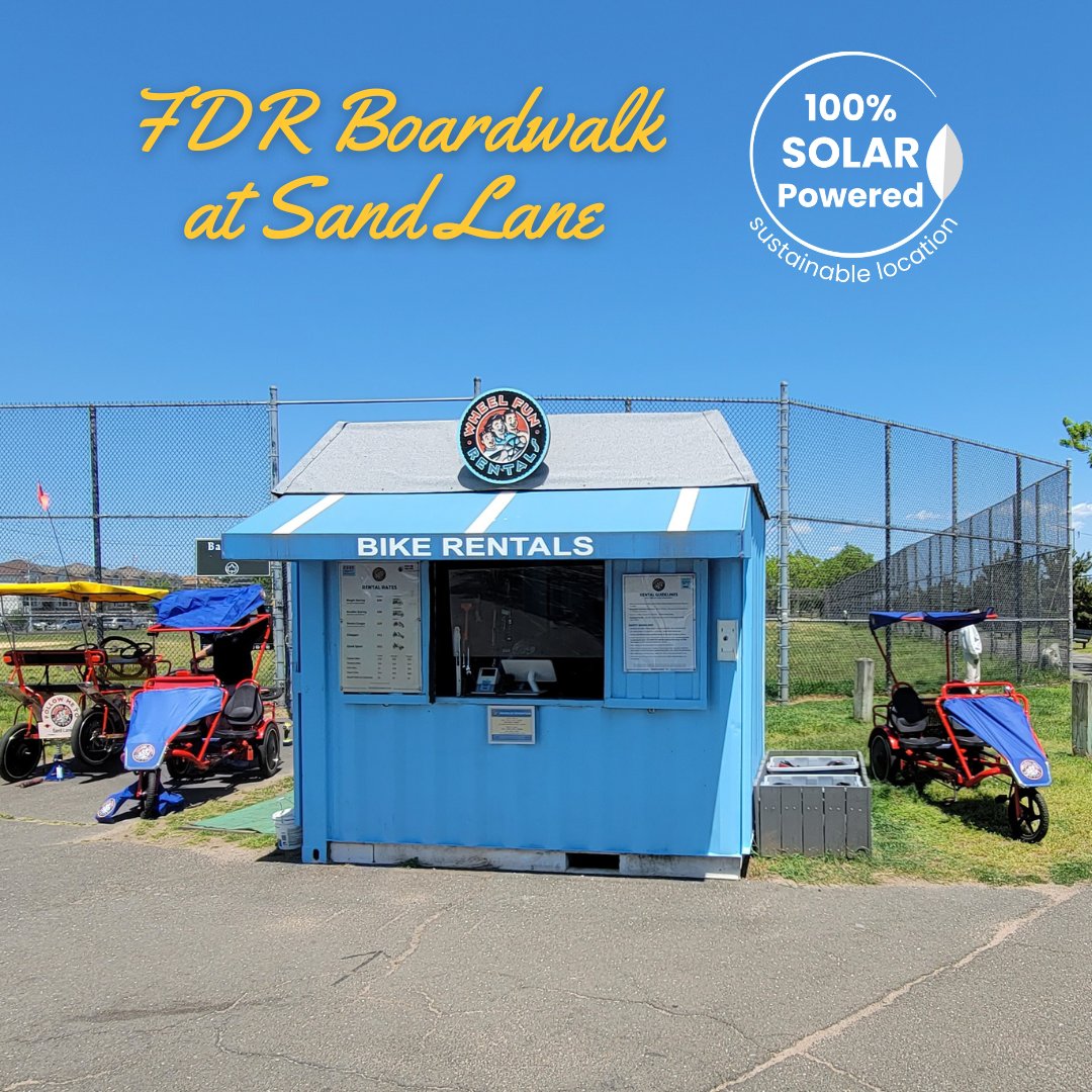 🚲🌞 Exciting news! We're thrilled to announce that our FDR Boardwalk at Sand Lane rental location in Staten Island is now powered by 100% solar energy ☀️🔋

For more information:
bit.ly/fdr-sand-lane

#SolarPowered #GreenEnergy #BikeRental #wheelfunrentals #boatrental #WFR