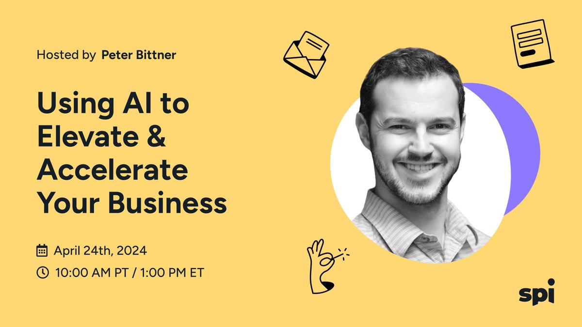 Smart Passive Income (@teamspi) on Twitter photo Unlock the potential of AI to streamline your small business workflows! Join <a href="/Peterswandering/">Peter Bittner</a> for an exclusive All-Access Pass event on April 24th. Gain invaluable insights into harnessing AI to save time, cut costs, and turbocharge productivity.
Sign up: buff.ly/3CiEzlM Unlock the potential of AI to streamline your small business workflows! Join <a href="/Peterswandering/">Peter Bittner</a> for an exclusive All-Access Pass event on April 24th. Gain invaluable insights into harnessing AI to save time, cut costs, and turbocharge productivity.
Sign up: buff.ly/3CiEzlM