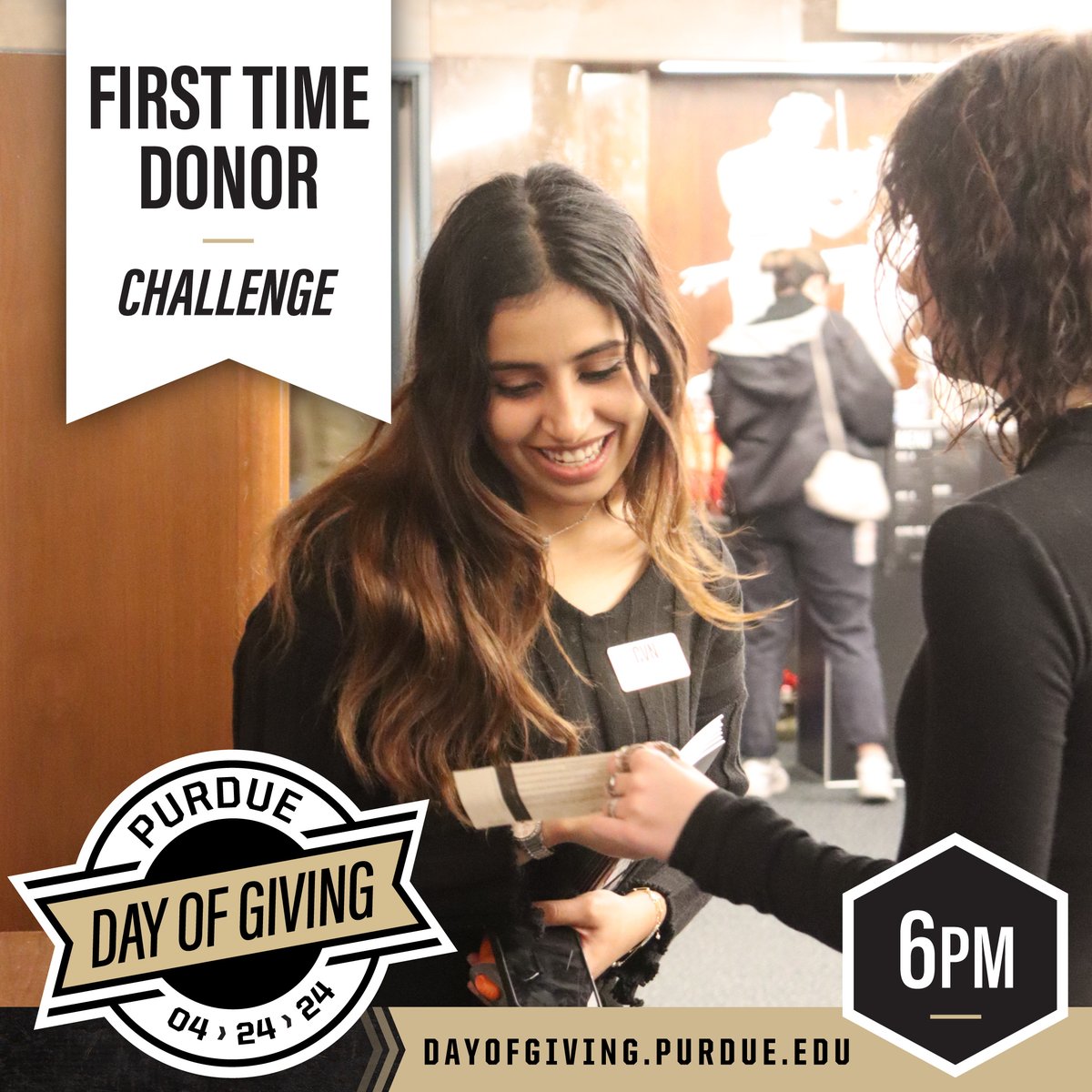 PurdueConvos's tweet image. 📣 TOMORROW! One random first time donor who makes a gift on #PurdueDayofGiving from 6pm-7pm will be chosen, and #PurdueConvos will have a chance to win $500 in bonus funds! 

Learn more and make a gift on April 24th 👉 bit.ly/3Wb2IX7