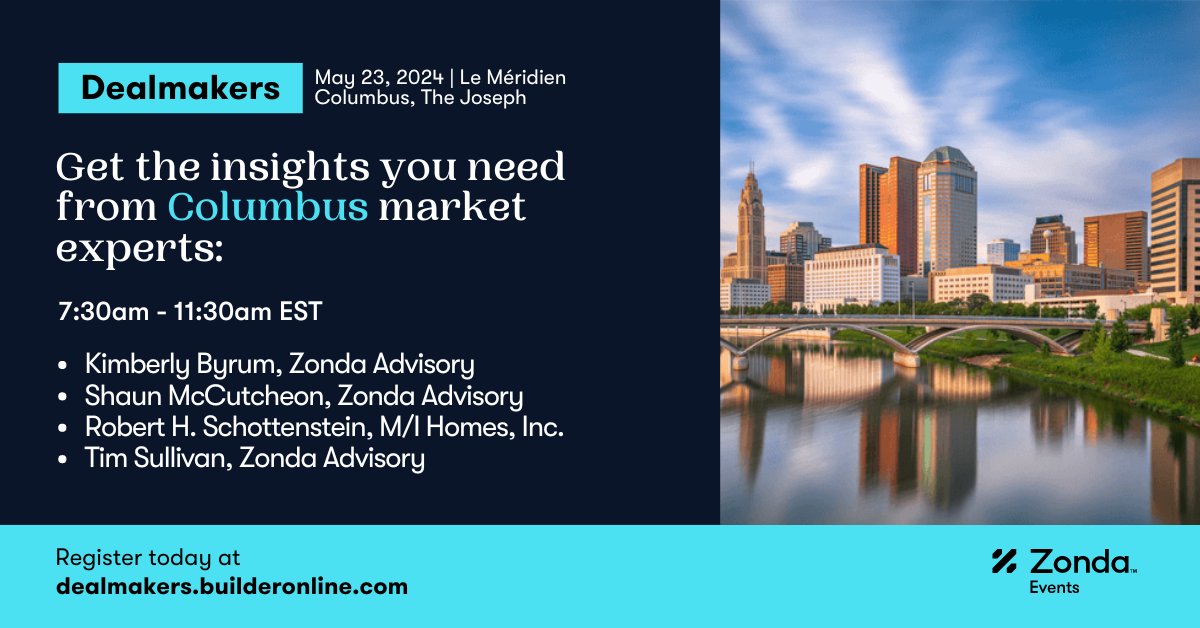 We're just one month away from Columbus Dealmakers! Find out what lies ahead for the multifamily market from Kimberly Byrum, Zonda’s managing principal and expert in multifamily. Register today: bit.ly/3Vz8ku0