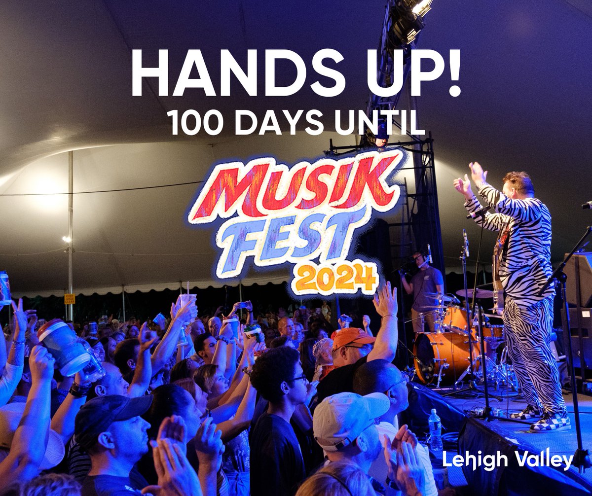 We can't wait to see those hands (and mugs 🍺) in the air! @Musikfest is officially 100 DAYS AWAY! 😃🎶🤘 Stay tuned to our website for up-to-date information on #Musikfest2024! #LehighValleyPA #Musikfest @ArtsQuest LEARN MORE: bit.ly/3QgL2Wa