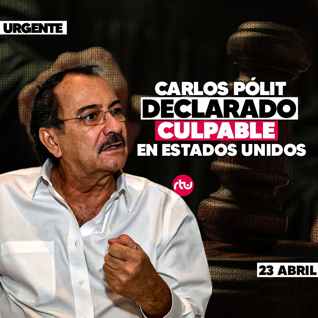 #CarlosPólit | Fue declarado culpable en Estados Unidos por los seis cargos en que se le imputó, #LavadoDeActivos. La jueza Williams tendrá un lapso de 45 días para revelar la pena que se le asignará a Pólit. #Justicia

🔗 Detalles en #RTUNoticias: acortar.link/AoGq14