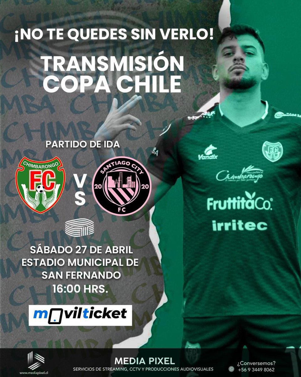 ¡NO TE QUEDES SIN VERLO! 😱 🏟️ Jorge Silva Valenzuela. ⏰ Inicio 16:00 horas. 🏆Chimbarongo FC- Santiago City 🏷️ Valor 4.000 + cargos. ‼️ LINK PARA ADQUIRIR TU TICKET👇 O DIRECTAMENTE EN MOVILTICKET.CL cl.movilticket.cl/home/comprar.p…