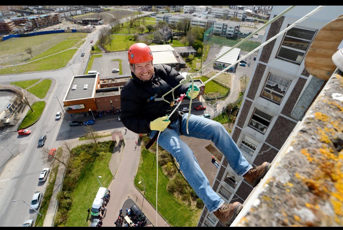 Memory from 2013 pix taken by @cquinnphoto abseiling off top of one of the remaining Ballymun Towers now gone😉