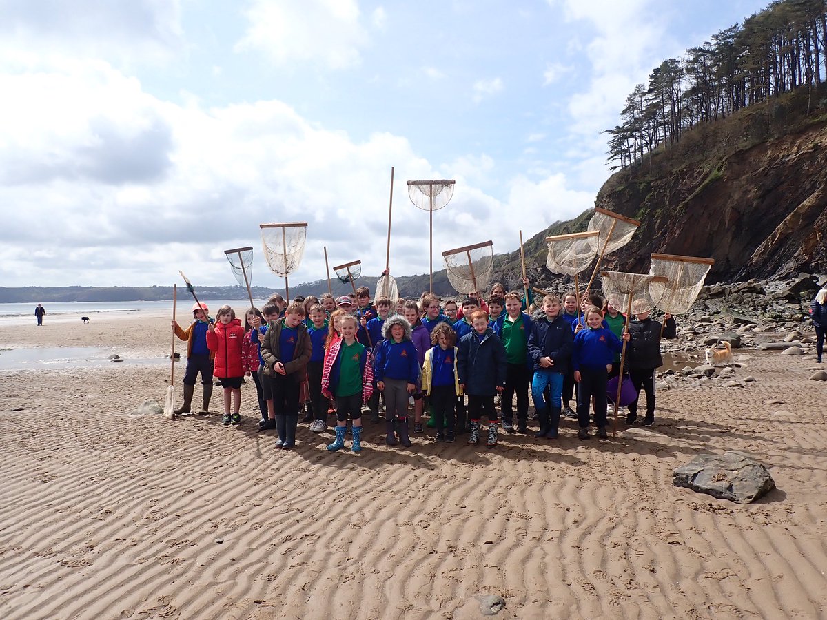 Proud ocean guardians from @ysgolbrynconin on Amroth Beach! What a fantastic day of beach cleaning and exploring the shallow seas! #WalesOutdoorLearningWeek #beachclean #marinebiology #oceanguardians #globalgoals #ethicalcitizensofwales #pembrokeshire