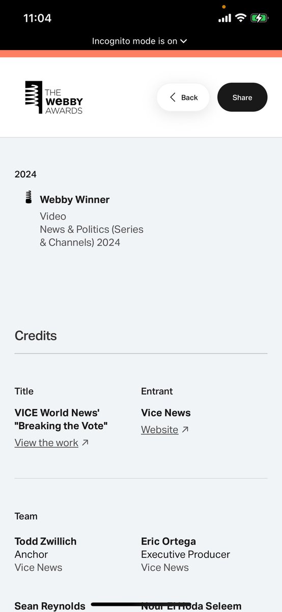 Vice News is dead, but democracy IS alive! Thrilled that Vice’s “Breaking the Vote” democracy reporting & show won the Webby. You can watch all 8 eps, w yours truth as host, starting here youtu.be/Zpfd89-MVTQ?si… Huge thanks to @ericortega @negannyc @sebwalker and the whole team