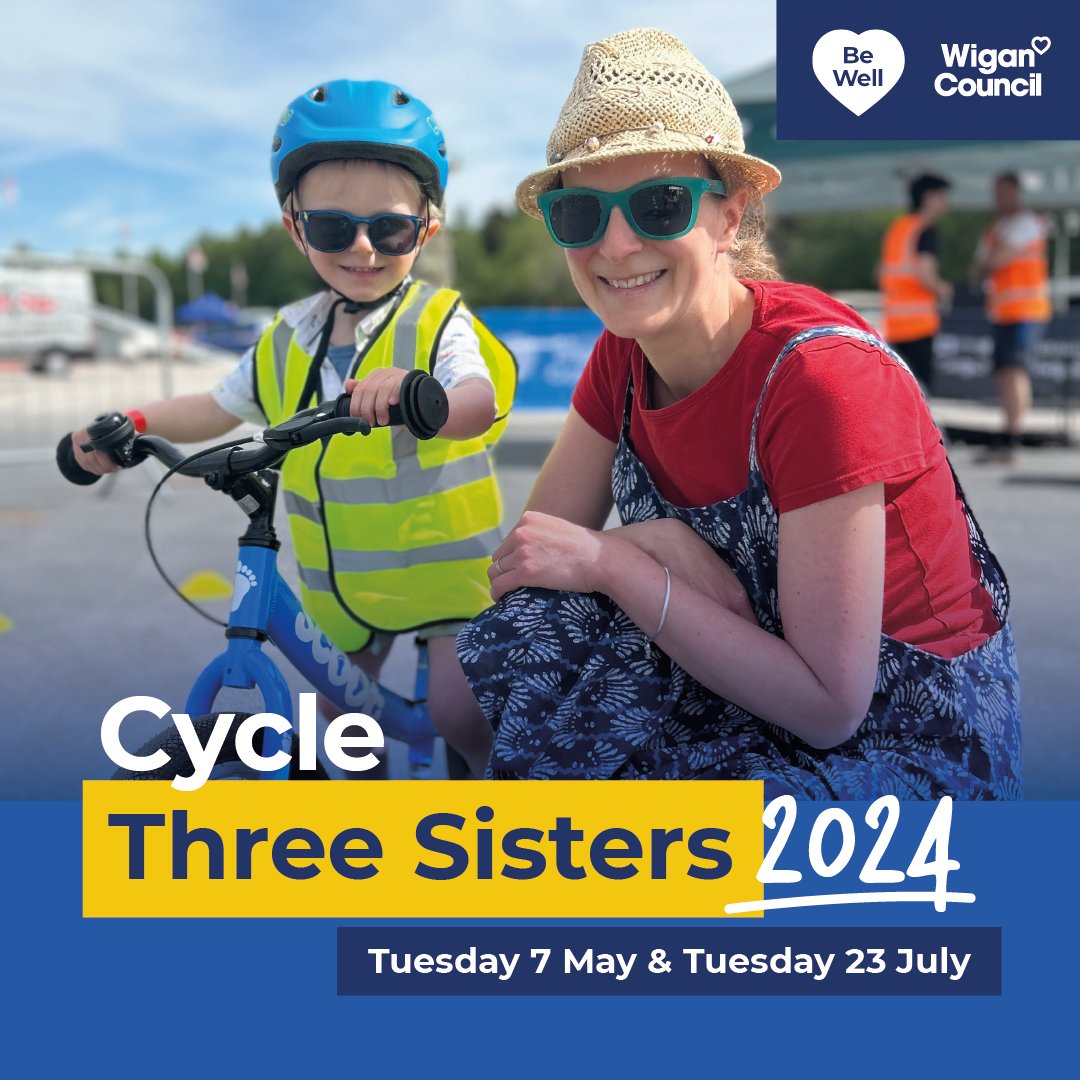 Enjoy a fun family day out at Cycle Three Sisters… our FREE event at Ashton-in-Makerfield’s @3SistersRace 📅 Tuesday 7 May 2024 🕒 3pm*-8pm Featuring balance bikes, cycle skills, e-bikes, adapted cycles, stalls, climbing wall & more! ✨ Find out more at bewellwigan.org/cyclethreesist…