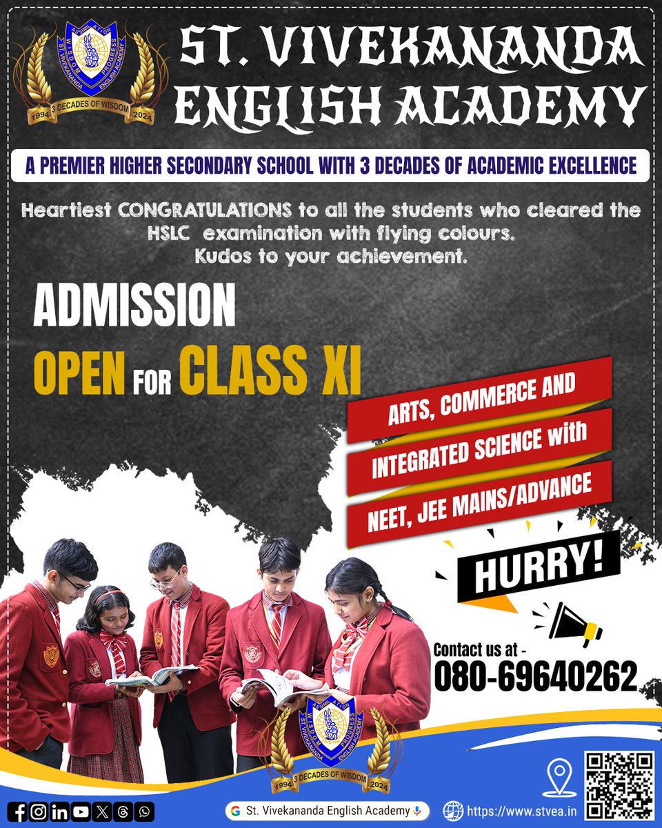Heartiest CONGRATULATIONS to all the students who cleared the HSLC  examination with flying colours.
Kudos to your achievement.

Admission Open for Class XI 
(ARTS, COMMERCE,  INTEGRATED SCIENCE with NEET, JEE Mains/Advanced)

📞 Call 080-69640262/7002427979 today.