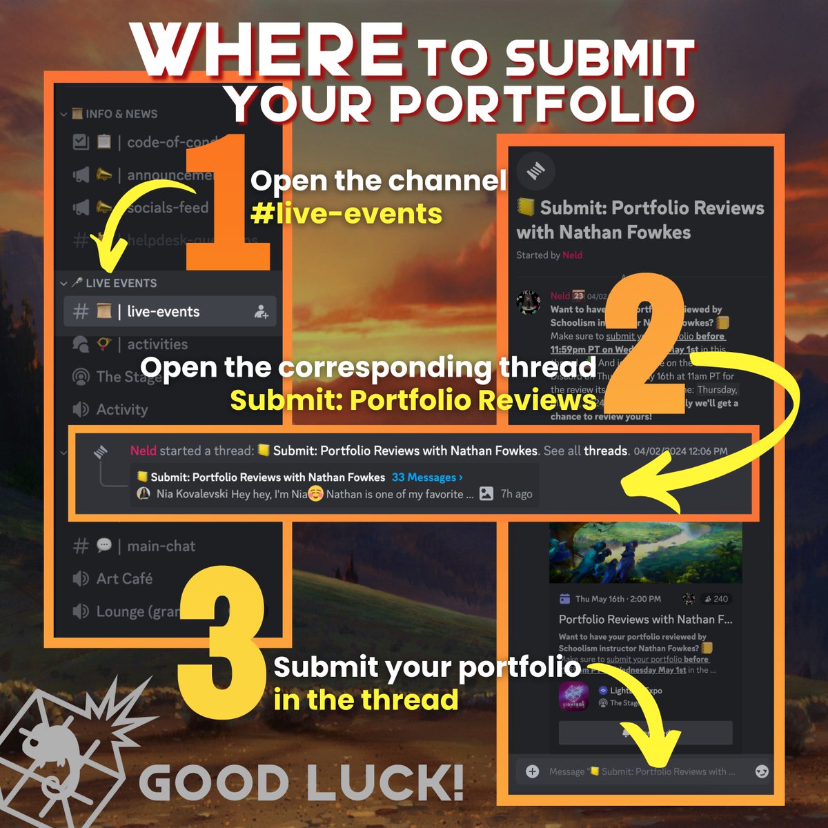 Get the chance to have your portfolio reviewed by @NathanFowkesArt on the @LightBoxExpo Discord! Instructions to submit your work below! Date: Thursday, May 16th Time: 11am PT/2pm ET Place: discord.gg/lightboxexpo This FREE event will be LIVE ONLY!⁠