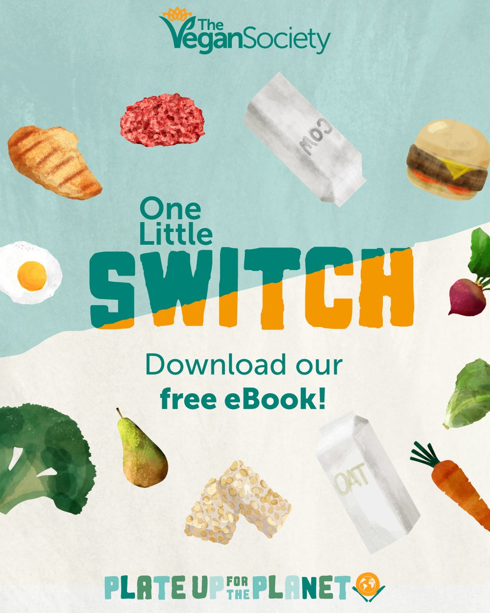 TheVeganSociety's tweet photo. In light of #EarthDay🌍, it's a time to reflect on our environmental impact! Our #OneLittleSwitch campaign helps you consider what's on your plate and make healthy plant-based food swaps. 🔄 🍽️
1/2 https://t.co/ClAsuesV0g
