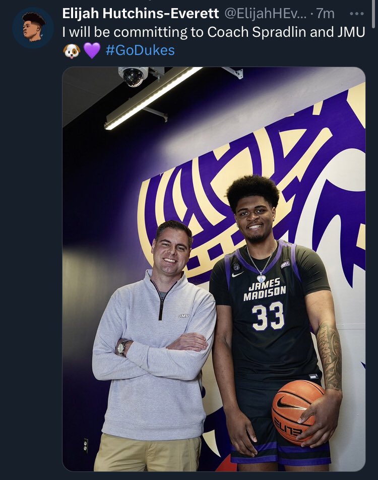 🚨James Madison has landed Seton Hall transfer C Elijah Hutchins-Everett, per his social media

📊The 6’11” junior averaged 3.5 PPG and 2.5 RPG this past season. Joins Georgia Tech transfer Dowuona as high major transfer centers

#JamesMadison #CollegeBasketball #SunBeltMBB