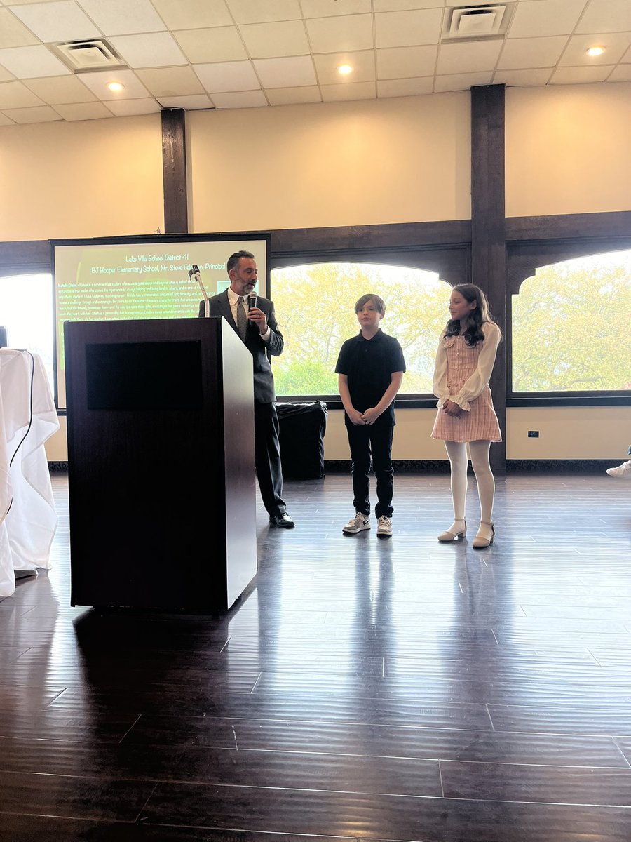 I had the honor of recognizing two amazing 5th graders at the Illinois Principals Association student recognition breakfast this morning. Thanks @IPALake for putting on a great event. #schoolleaders