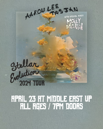 Aaron Lee Tasjan, Molly Martin Apr 23, 2024 7:00 PM Middle East - Upstairs All Ages TIX ow.ly/jezr50RjZ5f
