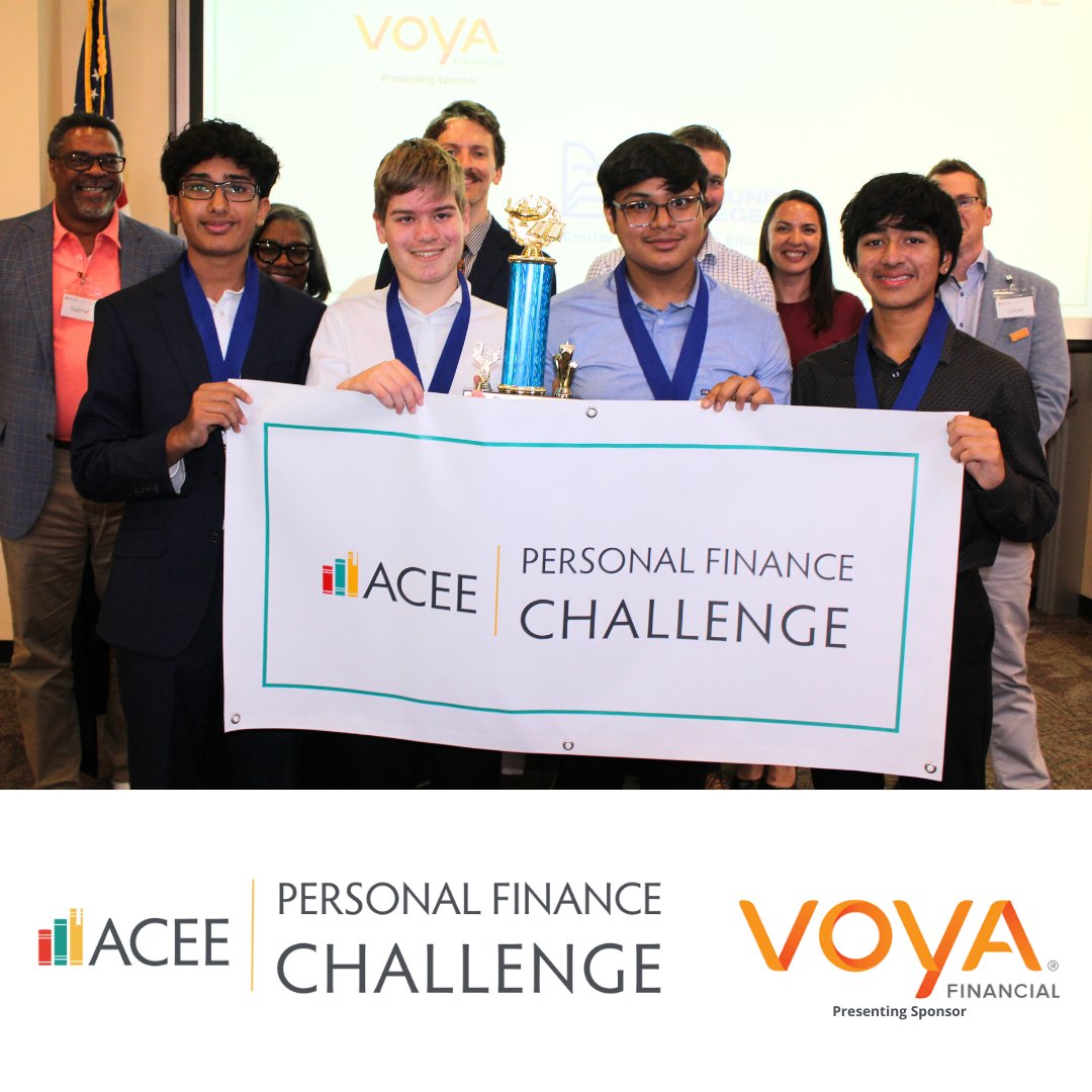 Congrats to the winners of the High School Personal Finance Challenge at the 2024 ACEE Personal Finance Challenge! Your commitment & effort have truly paid off! 1st place: @ACPKnights-ACPHS-S, 2nd place: @Hamilton_High-Team 3. #CommitToFinLitAZ Thank you to our sponsor, @Voya!