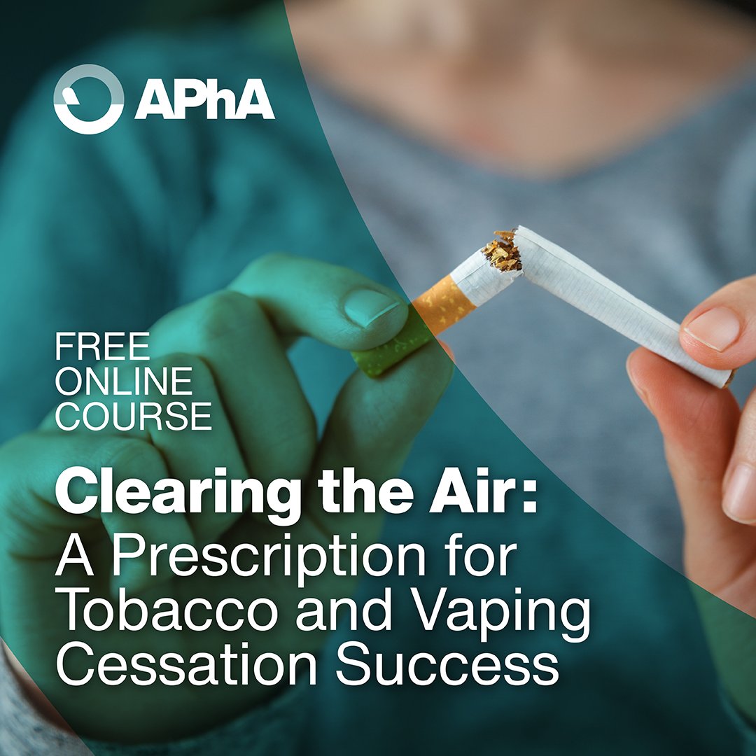 APhA is here to help you assist your patients in quitting smoking for good. APhA recently released a 2024 free training course enabling you to help your patients. Learn more and access this course today. ow.ly/O8UA50RlEKx  #forpharmacy