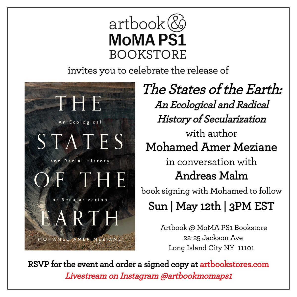 Verso Books (@versobooks) on Twitter photo Join us <a href="/artbookps1/">Artbook @ MoMA PS1</a> on May 12th for a conversation between Mohamed Amer Meziane and Andreas Malm to mark the launch of "The States of the Earth".
eventbrite.com/e/book-launch-… Join us <a href="/artbookps1/">Artbook @ MoMA PS1</a> on May 12th for a conversation between Mohamed Amer Meziane and Andreas Malm to mark the launch of "The States of the Earth".
eventbrite.com/e/book-launch-…