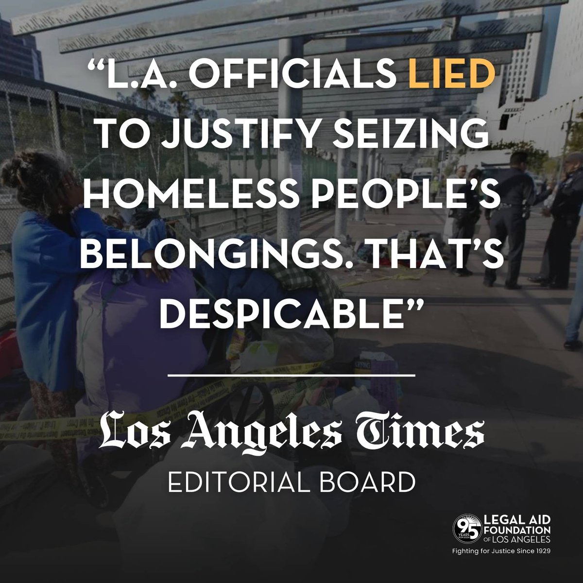The @LATimes Editorial Board agrees: Honesty and accountability from our leaders is crucial to tackling homelessness. Read their take on the City of LA doctoring key evidence about destroying unhoused people's personal property. latimes.com/opinion/story/…