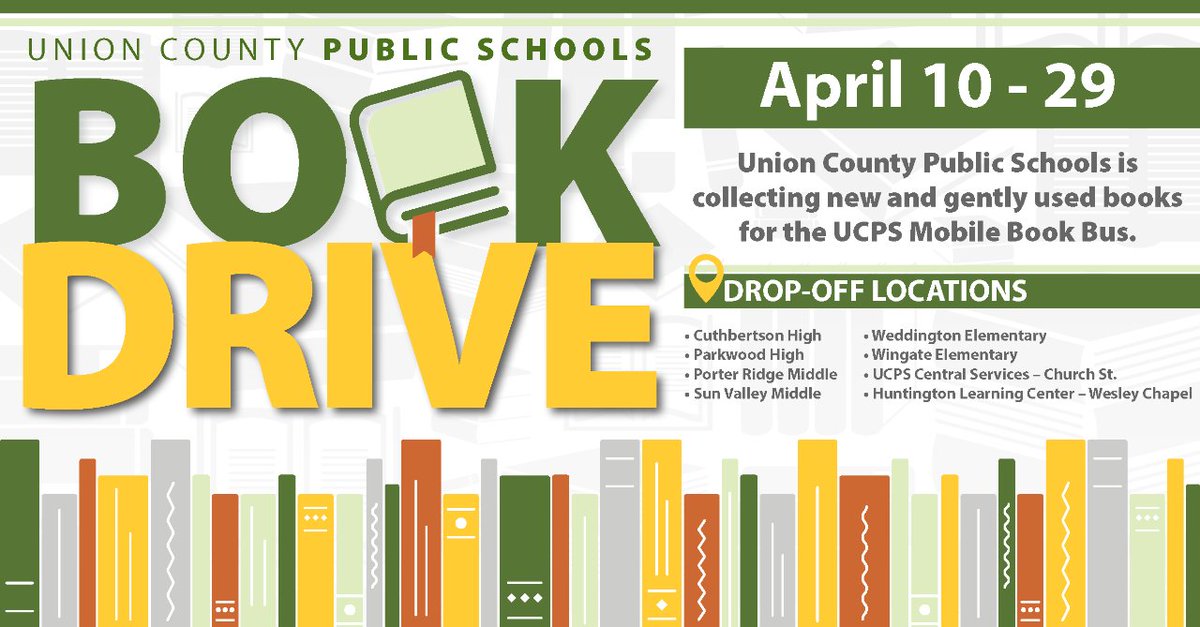 Please make donations by April 29 for the UCPS Book Drive. @aghoulihan @UCPSNC