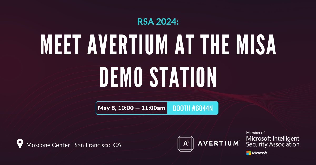 Will we be seeing you at #RSAC 2024? Let us know!

Join the Avertium team on Wednesday, May 8, at Microsoft's MISA booth for a live demo and networking. We're looking forward to another great year at RSA. #MISA #MicrosoftSecurity