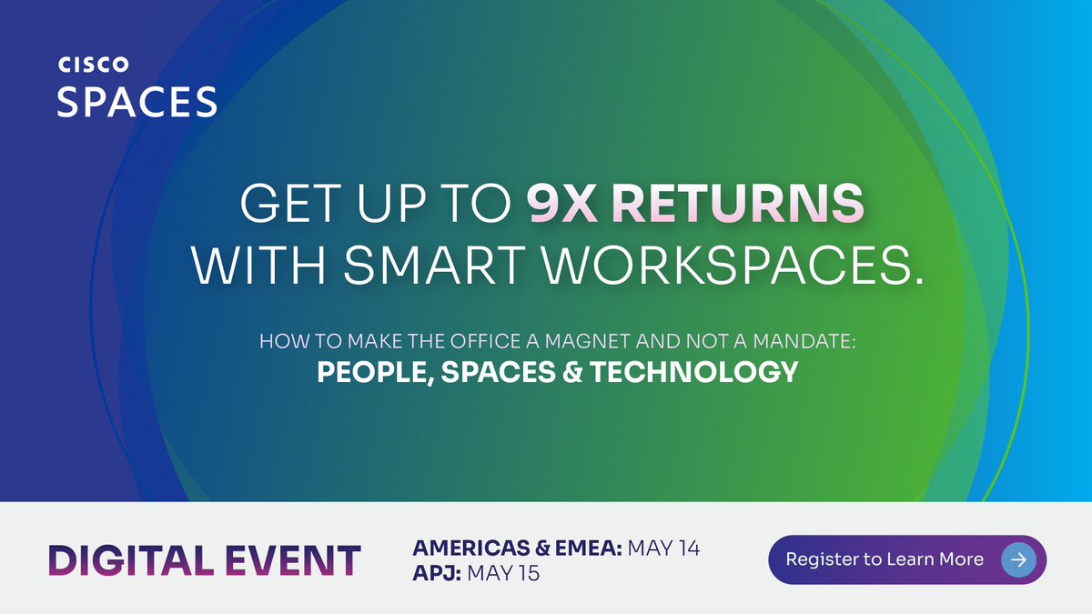 Looking to improve ROI while building a workplace that supports employee productivity and well-being? 📈

Find the answers with #CiscoSpaces in our upcoming digital event. Register now: shorturl.at/qtKM0

#ciscospacesdigitalevent