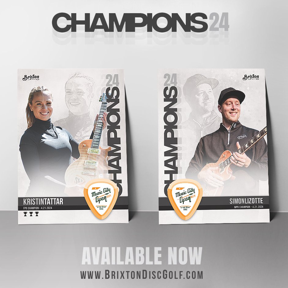 Commemorate Kristin and Simon’s win in Nashville with the newest additions to the 2024 Brixton Champions Series cards! Pick up these limited edition cards today. #DiscGolfCards #ChampionsSeries brixtondiscgolf.com/product/champi…
