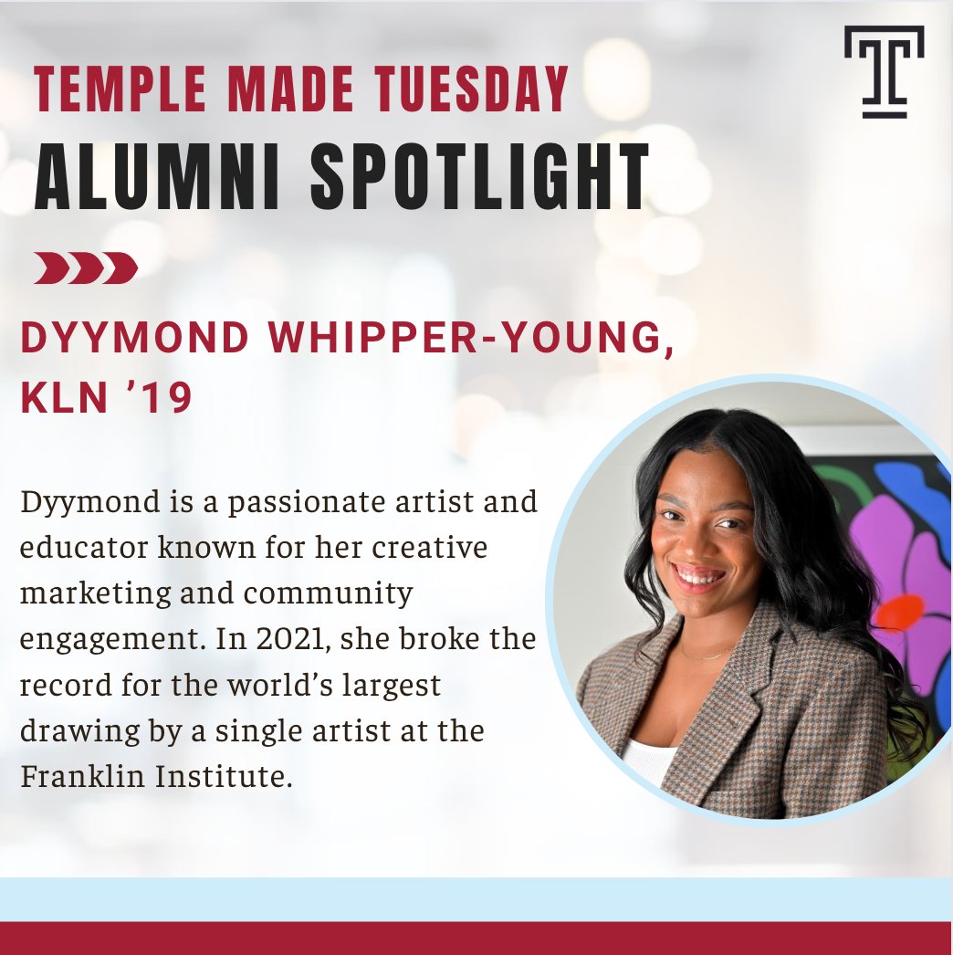 Back in 2021, Dyymond partnered with Crayola and the Franklin Institute to break the record for the world’s largest drawing by a single artist, at 6,450 square feet. Submit your story or #TempleMade photo for a chance to be featured: bit.ly/3SrtFmb?