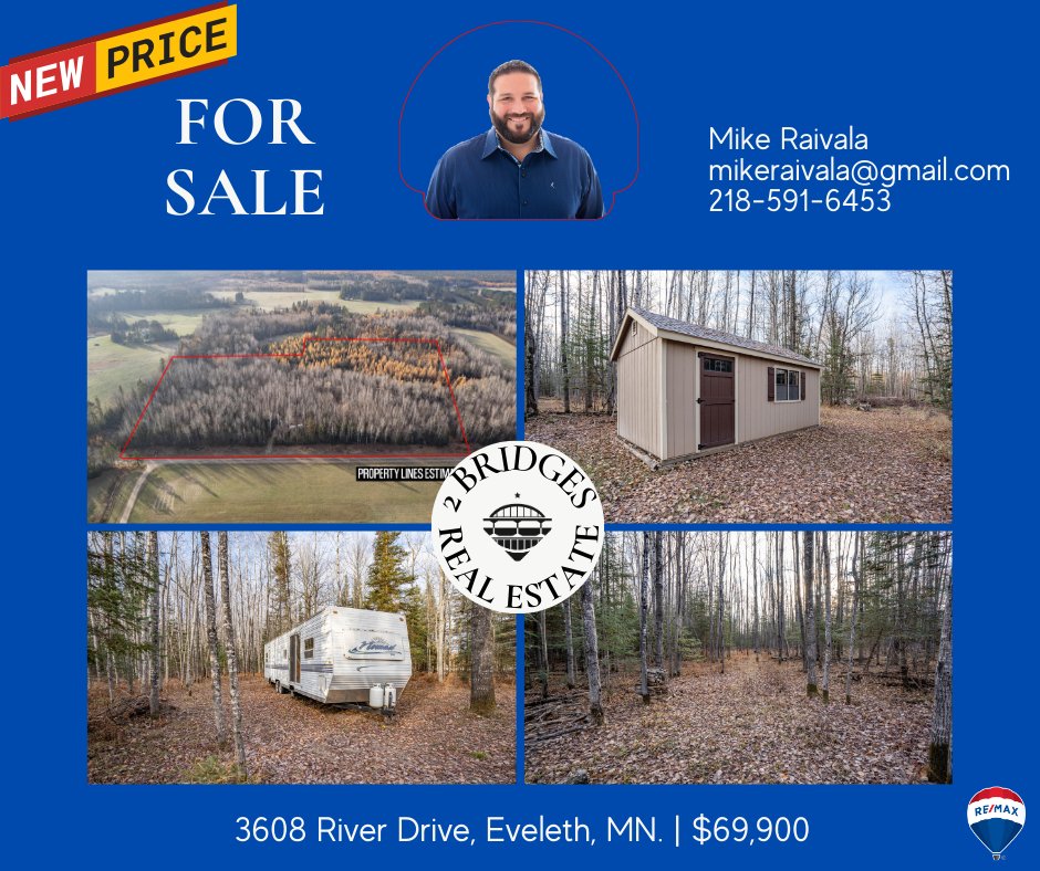 ** Price Improvement **
This 15.43 acre parcel is the perfect canvas for your next dream!
remax.com/.../1128840122…
#forsale #LandForSale #pricedrop #priceimprovement #15acres #evelethmn #realestateforsale #acresforsale #remaxresults #hereforyou #2bridgesrealestate #MikeSellsHomes