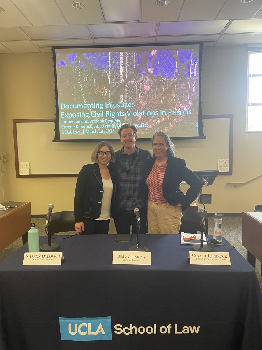 CJPUCLA's tweet photo. Next was our panel focused on how attorneys advocating for incarcerated people in prisons can partner with journalists to expose dangerous and sometimes deadly conditions inside, featuring Corene Kendrick (ACLU) and Jimmy Jenkins (Arizona Republic). https://t.co/4hPJ8EfxKw