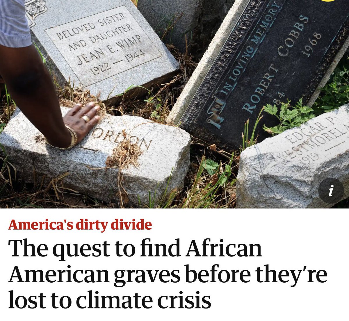 As both the climate crisis and development intensify, Black cemeteries are now at a disproportionate risk of being lost, some before they have even been officially found #EarthDay amp.theguardian.com/us-news/2021/s…