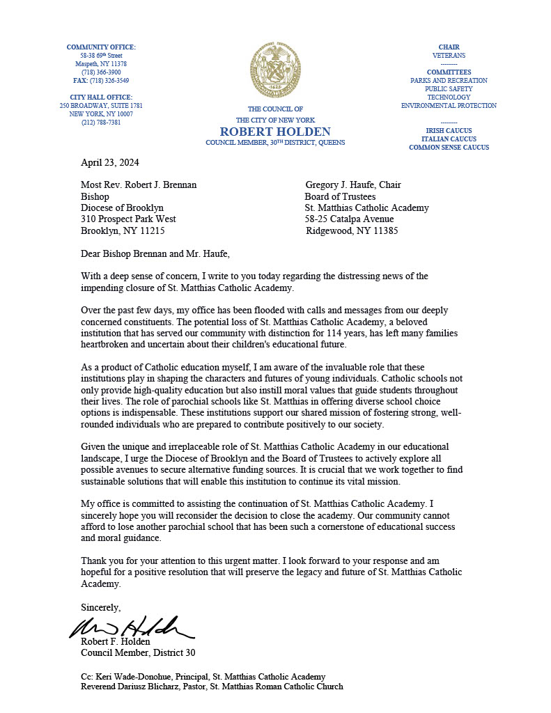 Devastating that St. Matthias Catholic Academy is slated to close. As someone who personally benefited from Catholic education, I understand what the loss of such an institution means to our community. Parochial schools are vital, & the Diocese must step up to save this school.