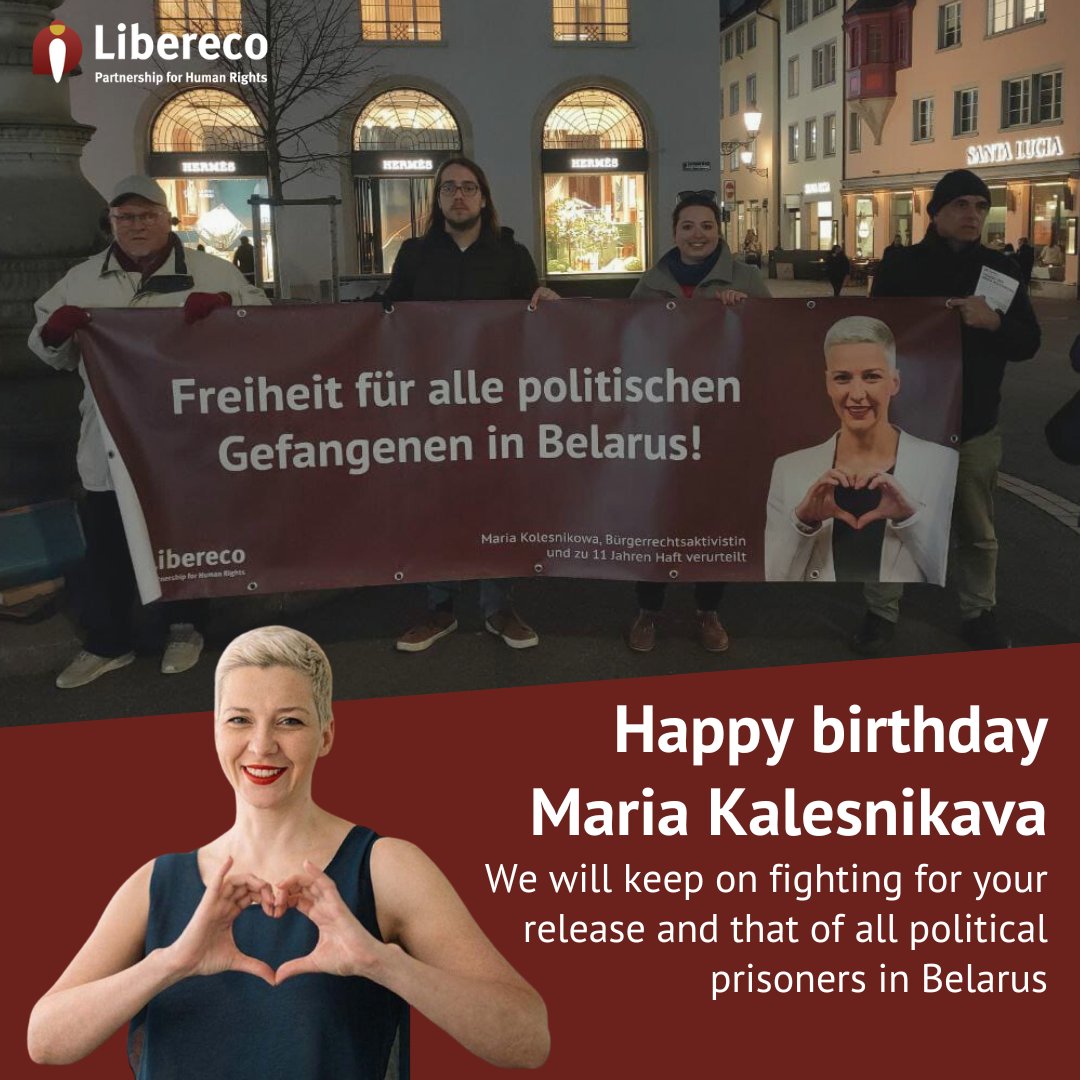 Today is Maria Kalesnikava's birthday. For the 4th year, she has to mark her birthday in jail. She has been held incommunicado for over a year now. Sign the petition on libereco.org/petition for the release of political prisoners in Belarus. #FreeMaria #WeStandBYyou