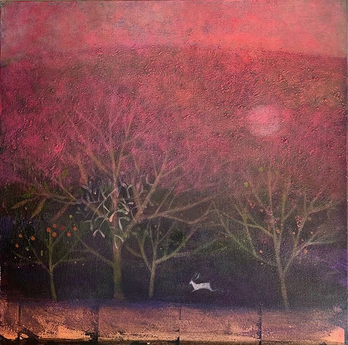 It's a #fullmoon rising tonight, the Pink Moon🌕🌸💜🕊 #Art by Catherine Hyde