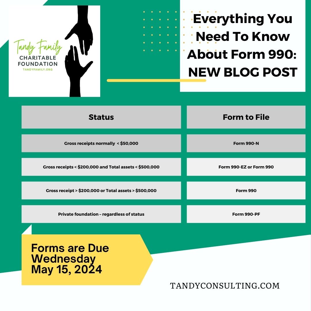 Have questions about Form 990?

We're here to help. Click the link in our bio to head on over to our Tandy's Tips Blog for everything you need to know.

#NewBlog #TandysTips #TandyConsulting