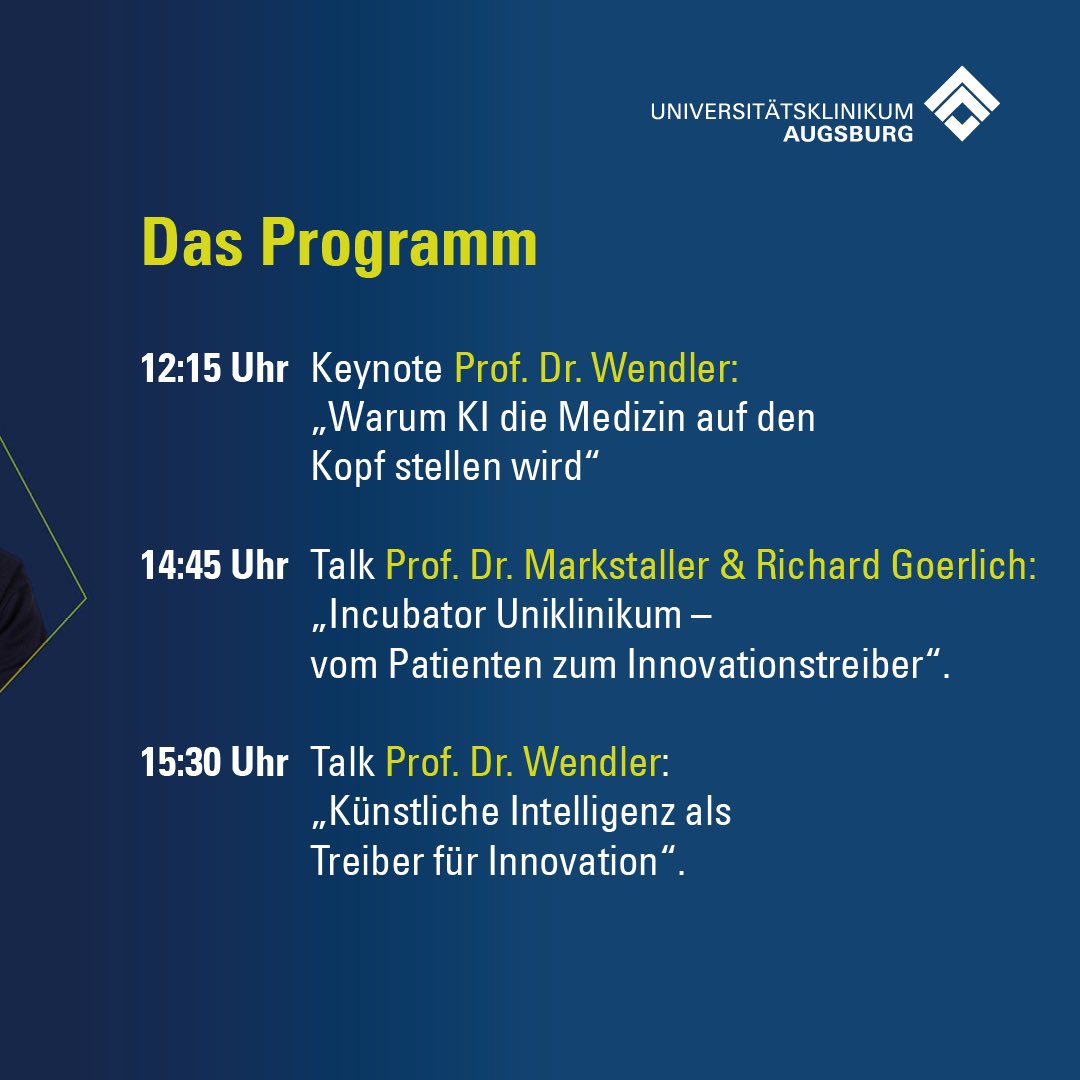 Wie innovativ ist die Universitätsmedizin Augsburg? 🏥 

Das zeigen wir beim 🚀 Rocketeer Festival im Kongress am Park Augsburg am 26. April.

🌟 "Warum KI die Medizin auf den Kopf stellen wird"

#futureweek #uniklinik #augsburg #universitätsklinikum #ki #ai #spitzenmedizin