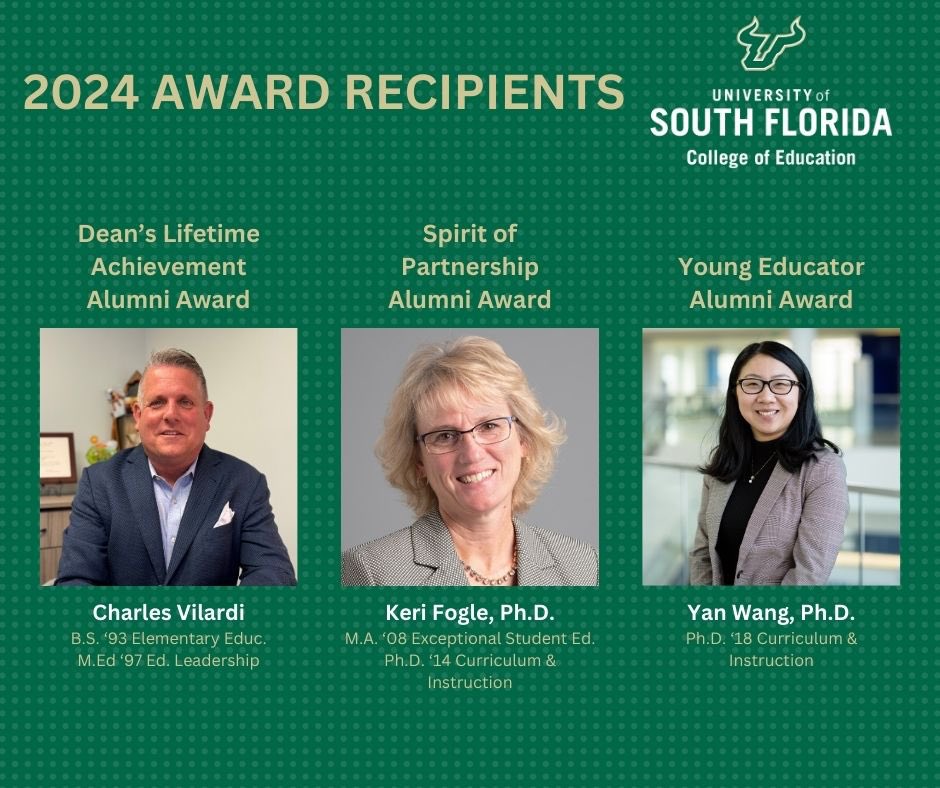 We are excited to announce the winners of the 2024 Distinguished Alumni Awards! The College of Education will honor these amazing alumni at our award ceremony May 1 from 5:00-6:30 p.m.