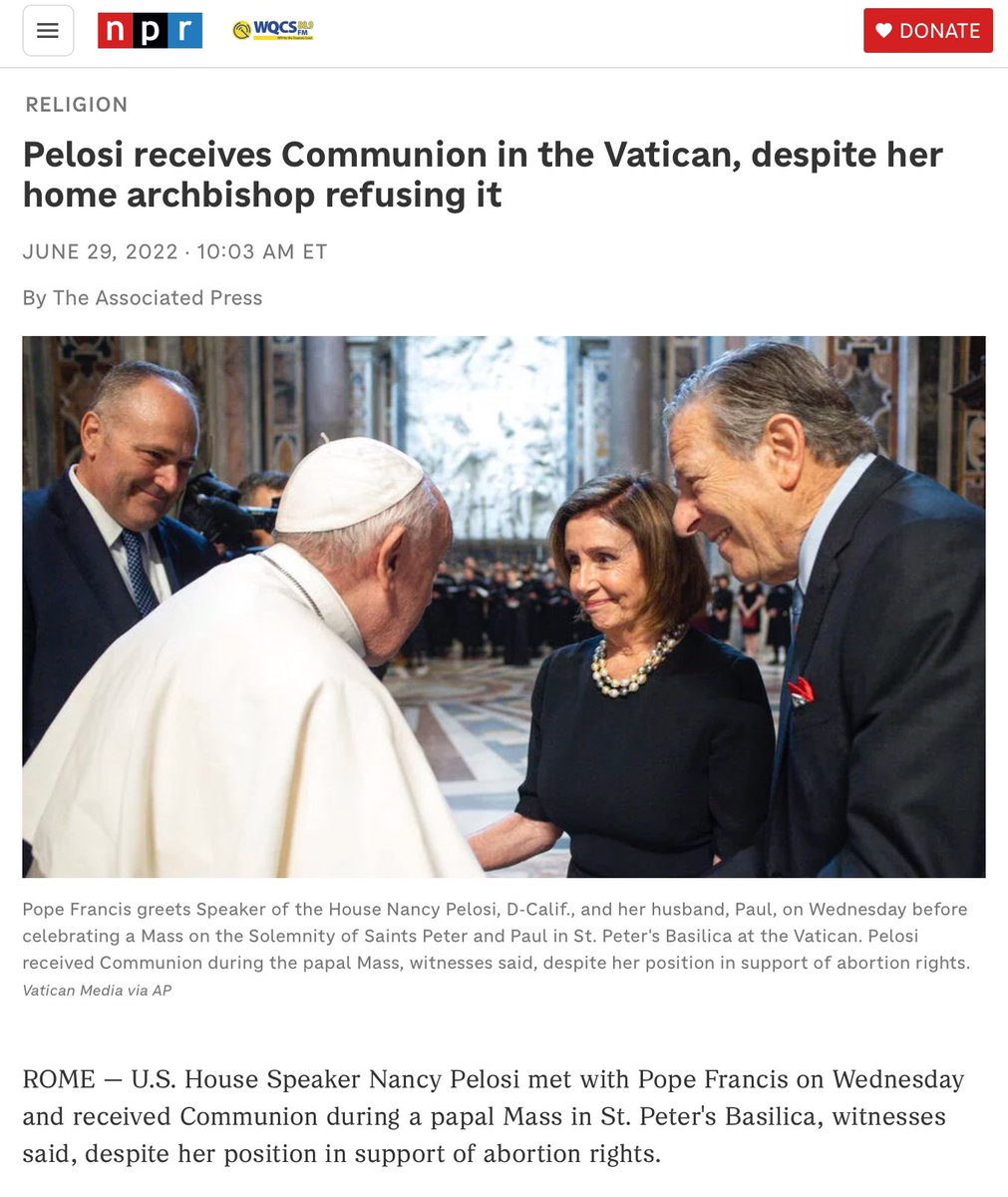 @Scott479 “After numerous attempts to speak with her to help her understand the grave evil she is perpetrating, the scandal she is causing, and the danger to her own soul she is risking, I have determined that … she is not to be admitted to Holy Communion,” Archbishop Cordileone said.