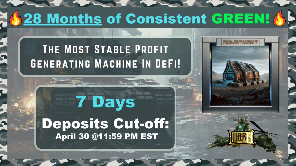 7 days left to seize the opportunity! With the end of April approaching, don't miss your chance to invest in WarFi's profitable trading bots. Secure your spot now at: warfi-tradingbots.com #BTC #Crypto #Trading #Profits