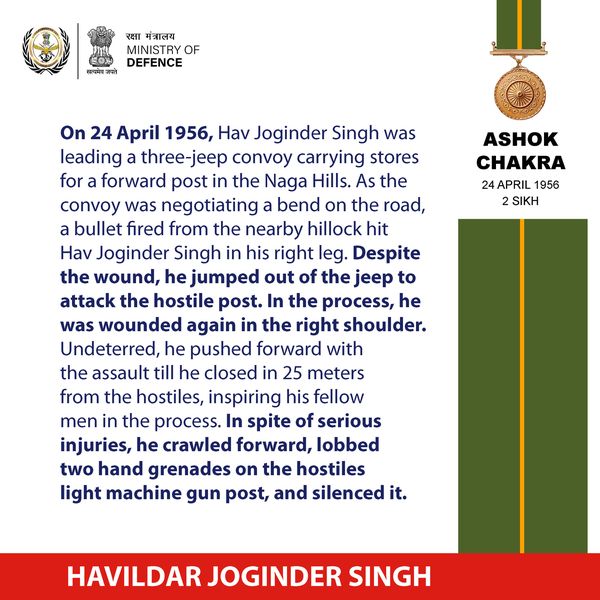 Hav Joginder Singh of 2 SIKH laid down his life in the highest traditions of the #IndianArmy , displaying incredible valour, determination, and devotion to duty while deployed in Khujami area of the #NagaHills. He was awarded #AshokChakra posthumously.