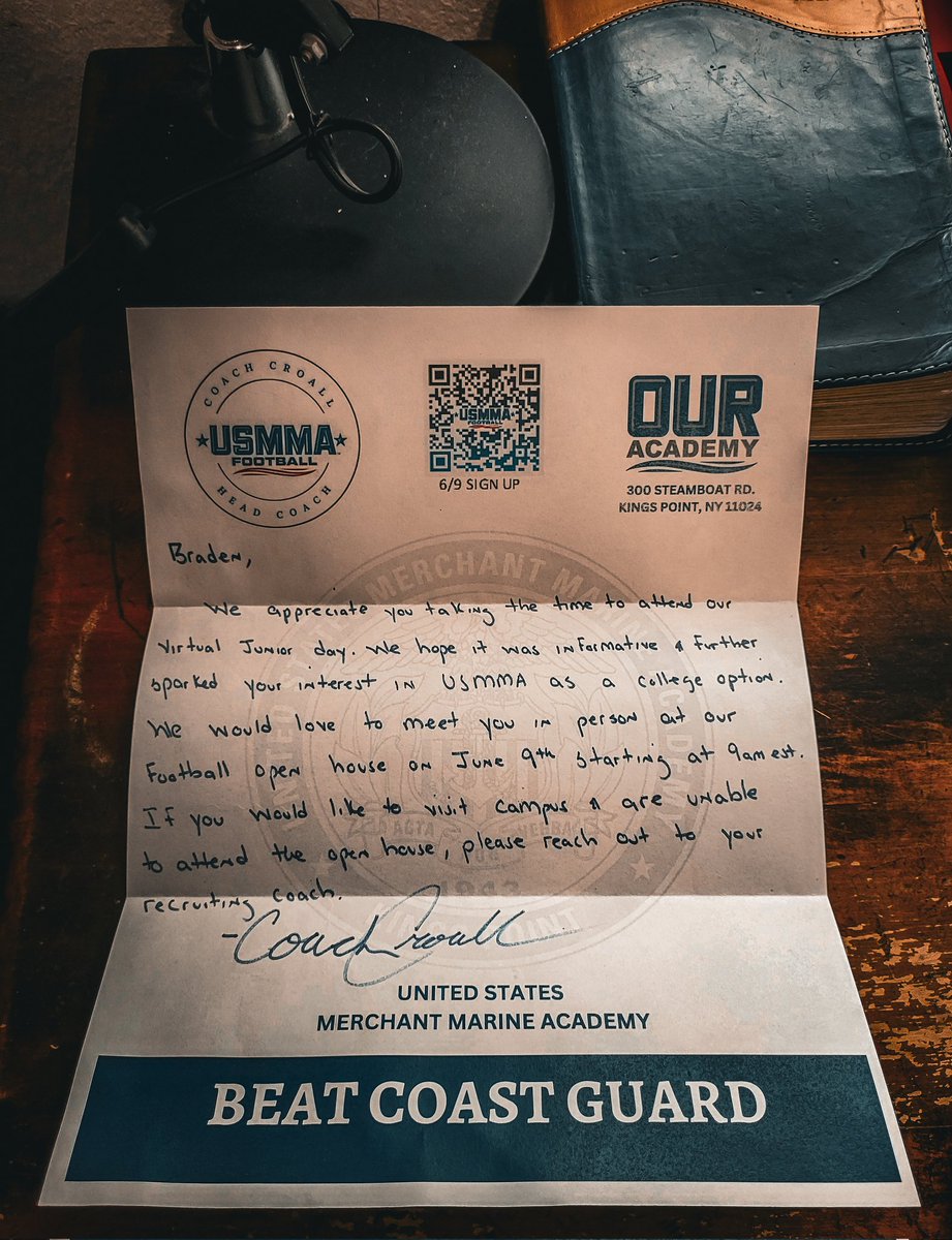 I really appreciate the handwritten letter @CoachCroall #BEATcoastguard #okpreps @USMMAFootball @BHillChiefsFB @CoachPassante