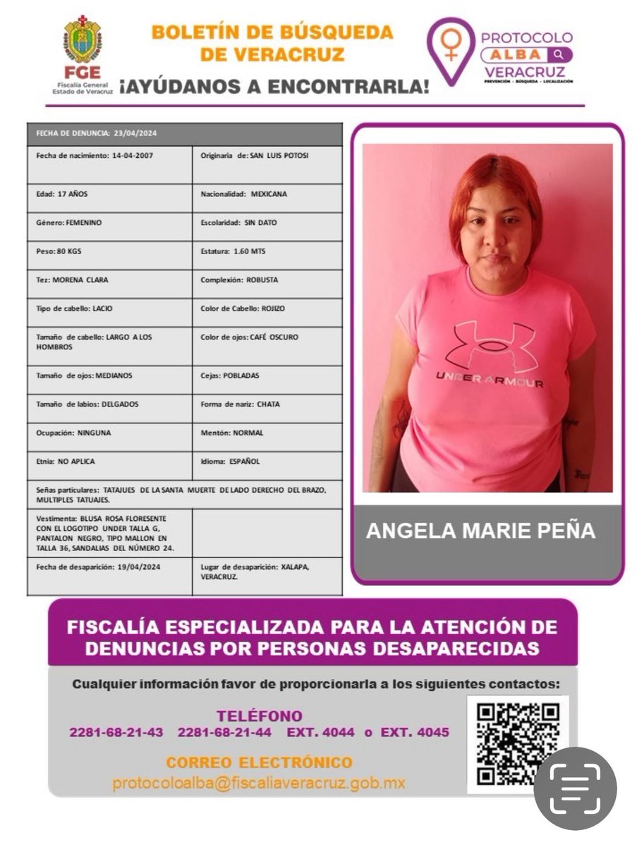 Se solicita su colaboración para la localización de Ángela Marie Peña