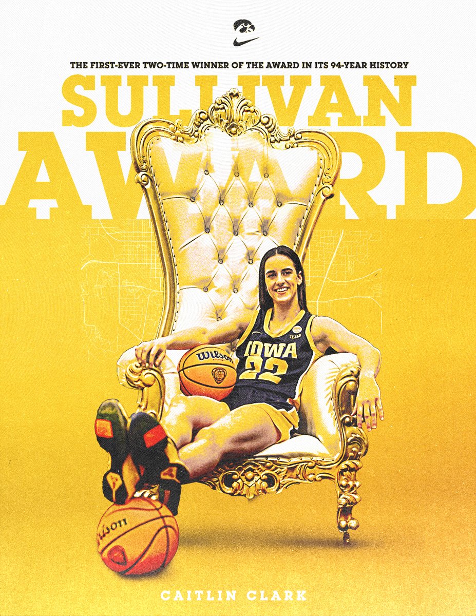 𝗕𝗮𝗰𝗸-𝘁𝗼-𝗕𝗮𝗰𝗸 🤩 The first-ever two-time winner of the AAU James E. Sullivan Award. @CaitlinClark22 x #Hawkeyes