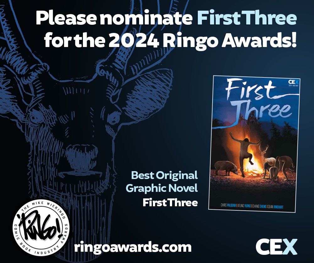 Let's support 'First Three' by nominating it for Best Original Graphic Novel in the Ringo Awards 2024. It's a must-read! Vote here: ringoawards.survey.fm/ringo-awards-2… #RingoAwards #FirstThree