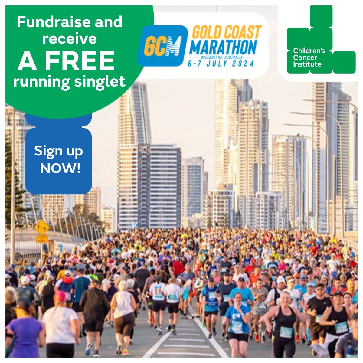 Early bird rego for Gold Coast Marathon closes soon and events are selling out quickly. Join our @KidsCancerInst Green Team and raise at least $100 to support critical childhood cancer research & you'll receive a FREE singlet Register today: ccia.support/GCM24