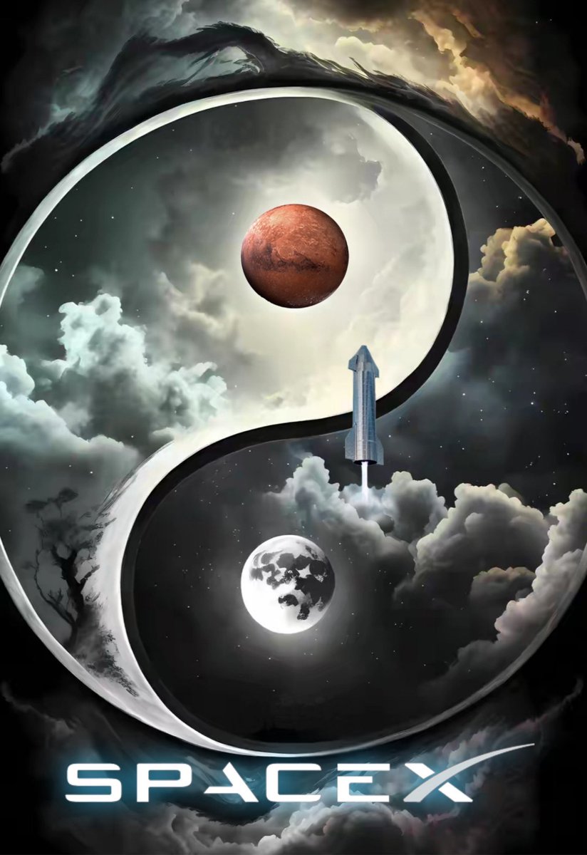 @elonmusk @SpaceX The starship travels from Earth to Mars! The two planets represent the concept of yin and yang in the Bagua diagram, which symbolizes the two opposing yet complementary forces in nature and the universe. The balance and interaction between yin and yang are considered the