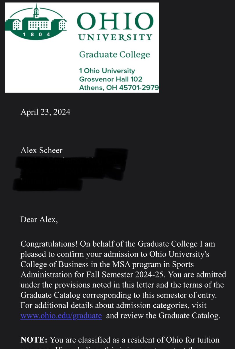 Yall deserve to know:

I have officially been admitted to the OMSA program at @ohiou! 

I’m going to be a Bobcat and stay in the MAC!!! 

#MACtion