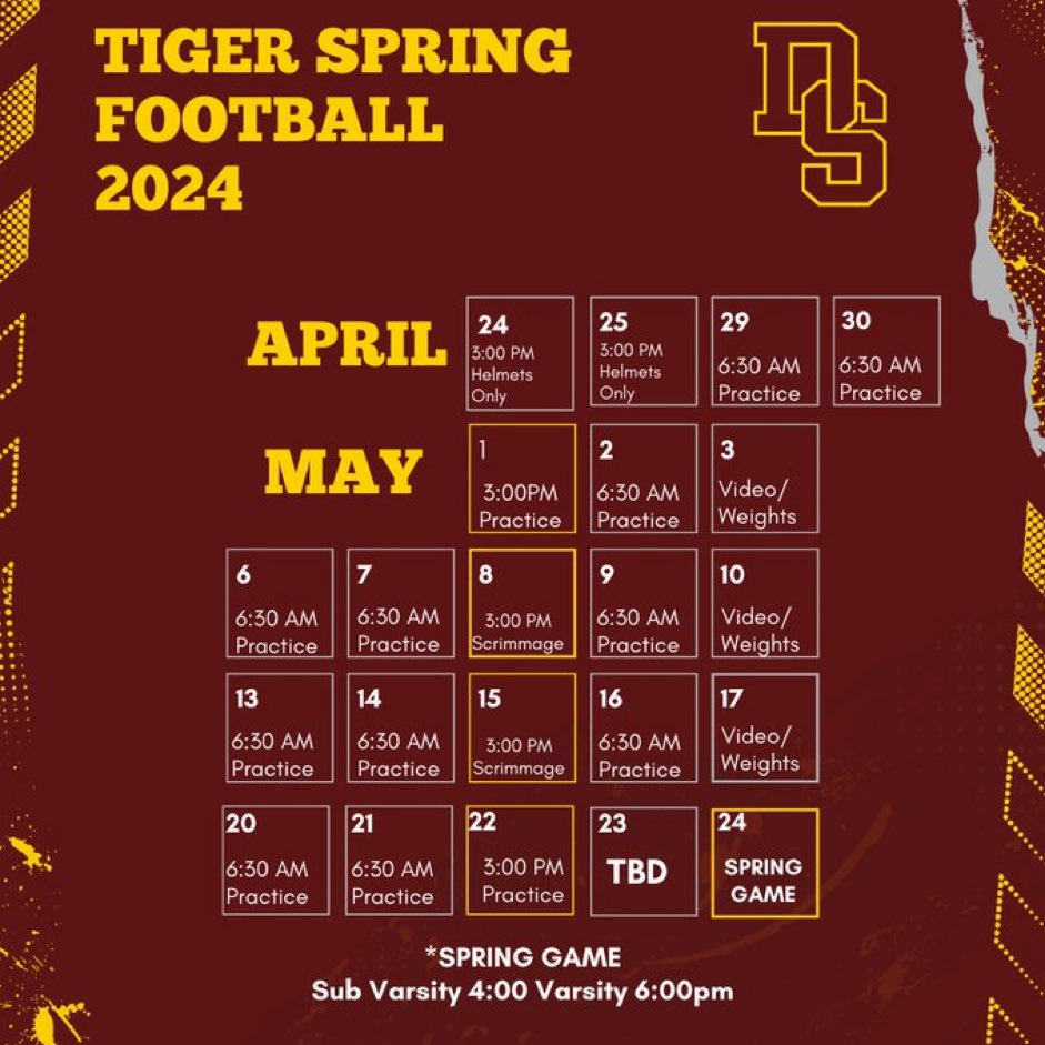 delossae17's tweet photo. Spring Ball 2024 starts tomorrow afternoon. College coaches make sure you swing by and check us out. We got DUDES with high football IQ’s 🏉High GPA’s 📚and High Character 💛.
TPD!
#Recruitdrip https://t.co/6herrtt8U0